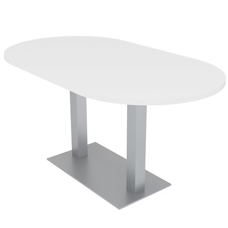 SKUTCHI DESIGNS Small 6 Person Conference Table with Metal Base, Racetrack Shaped, 5X3, White HAR-RAC-34X60-DOU-XD09